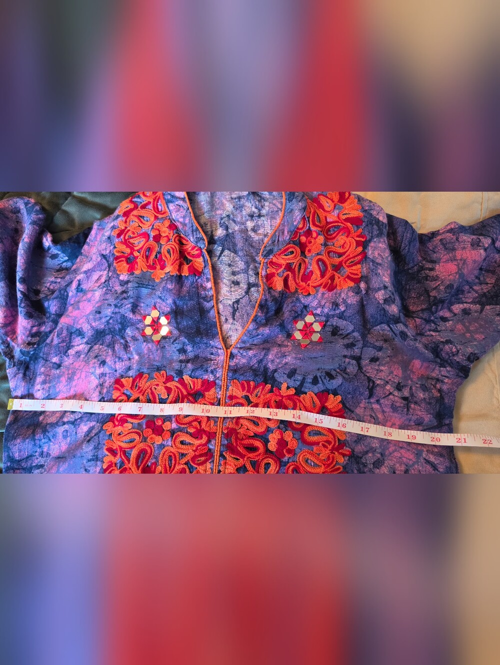 Embroidered Long Tunic in Purple and Orange Made In India 100% Cotton Size 44 - Picture 16 of 16